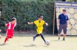 Bangkok, Thailand - Nov 2016: In The Nov 23, 2016. Youth Soccer Match, In Pieamsuwan Elementary School Stock Photo