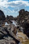 Rocky Coastline Near Bude Stock Photo