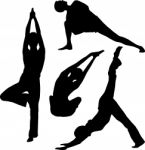 Silhouette People Doing Yoga Stock Photo