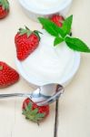 Organic Greek Yogurt And Strawberry Stock Photo