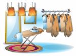 Cartoon  Illustration Interior Clothing Room With Separated Layers Stock Photo