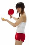 Lady serving pingpong Stock Photo