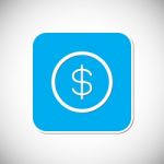 Money Coin Icon. Blue Square Frame.  Illustration Stock Photo