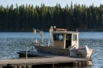 Placid Lake, Montana/usa - September 20 : Boat On Placid Lake In Stock Photo