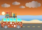  Passenger Van Car With Seascape Background Stock Photo