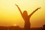 Woman Exercising Outdoor At Sunset  Stock Photo