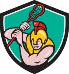 Gladiator Lacrosse Player Stick Crest Cartoon Stock Photo