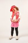 Little Girl Fashion Model With Red Cap Stock Photo