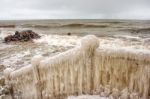 Storm At Sea In Winter Stock Photo