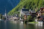 View Of Hallstatt From Hallstatt Lake Stock Photo