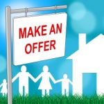 House Offer Sign Indicates Display Offering And Housing Stock Photo