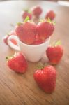 Fresh Ripe Strawberries On Wooden Background Stock Photo