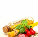 Italian Spaghetti Pasta Tomato And Basil Stock Photo