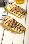 Grilled Vegetables On Bread Stock Photo