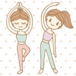 Girl Practising Yoga, Cartoon Illustration Stock Photo