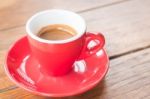 Hot Coffee Cup On Wooden Table Stock Photo