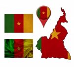 Grunge Cameroon Flag, Map And Map Pointers Stock Photo