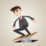 Cartoon Businessman Jumping On Springboard Stock Photo