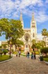 Metropolitan Cathedral Church And Simon Bolivar Statue In Guayaq Stock Photo