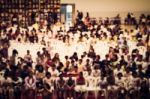 Blurred Crowd Of Children In The Hall From Top View Stock Photo