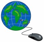 Computer Mouse Connected Globe Retro Stock Photo