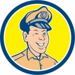 Policeman Winking Smiling Circle Cartoon Stock Photo