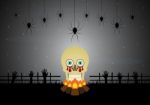 Halloween Skull Bonfire Zombie Hand Spider  Stock Photo