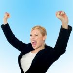 Corporate Lady Expressing Success Loudly Stock Photo