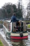 Narrow Boat On The River Wey Navigations Canal Stock Photo