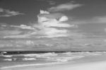 Pristine Beachfront At North Point, Moreton Island. Black And White Stock Photo