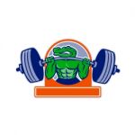 Alligator Lifting Heavy Barbell Circle Mascot Stock Photo