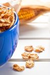 Cornflakes In A Blue Bowl Stock Photo