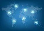 World Travel Map With Airplanes Stock Photo