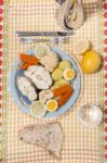 Hake Fish With Cauliflower And Potatoes Stock Photo