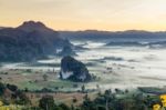 Beautiful Sun Rise Phulangka Mountain And The Mist Stock Photo