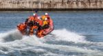 Rnli Lifeboat Display In  Staithes Stock Photo