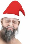 Old Man In Santa Claus Hat Stock Photo