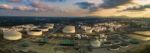 Aerial View Panorama View Of Oil Refinery Storage Tank In Heavy Petrochemical Industry Plant Site Stock Photo