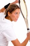 Female Tennis Player With Racket Stock Photo