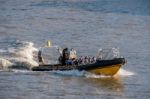 People Sightseeing London From An Inflatable Boat Stock Photo