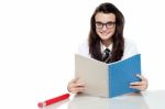 Schoolgirl Reading Books Stock Photo