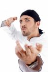 Male Chef Posing With Karate Stock Photo