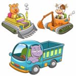 Set Of Construction Vehicle Animal Cartoon Stock Photo