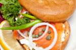 Salmon Bagel Sandwich Stock Photo