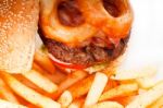 Classic Hamburger Sandwich And Fries Stock Photo