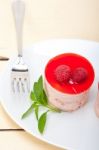 Fresh Raspberry Cake Mousse Dessert Stock Photo