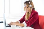 Young Business Girl Using Her Computer Stock Photo