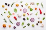 Various Fresh Vegetables And Herbs On White Background.ingredien Stock Photo