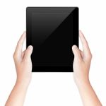 Hand Hold Tablet Screen Isolated White With Clipping Path Inside Stock Photo