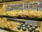 Fresh Bread Bakery On Wood Shelf Display Stock Photo